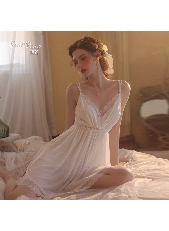 Women's nightgown robe with delicate lace trim – elegant lingerie with an attractive feminine design – lightweight tulle fabric - Image 3